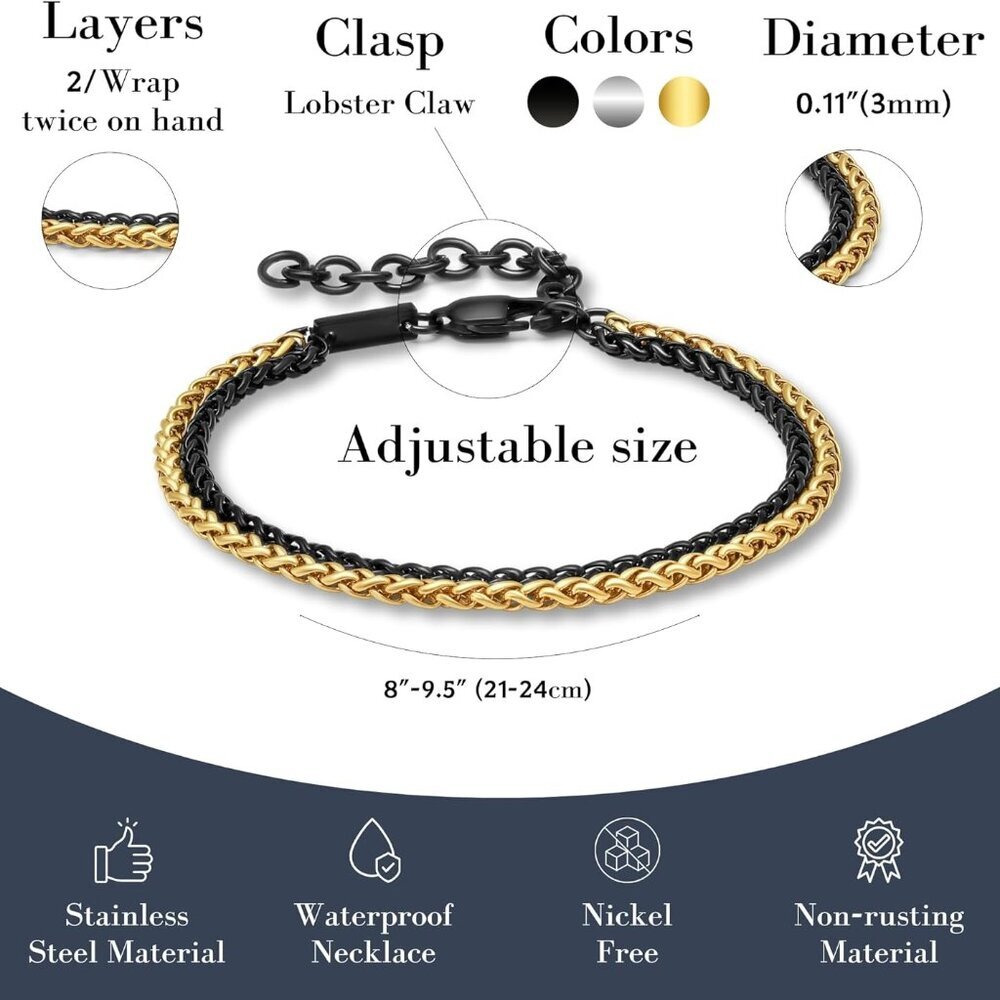 Mens Bracelet Dvir - Stainless Steel for Men, Non Tarnish Rope Chain Bracelets, - Picture 5 of 8